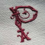 red embroidered monogram P